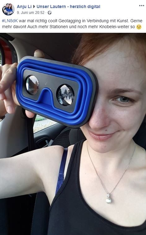 Screenshot aus Facebook: Eine Frau mit einem VR-Cardboard vor einem Auge