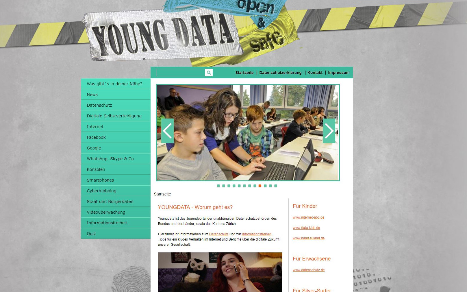 Screenshot der Webseite von YoungData